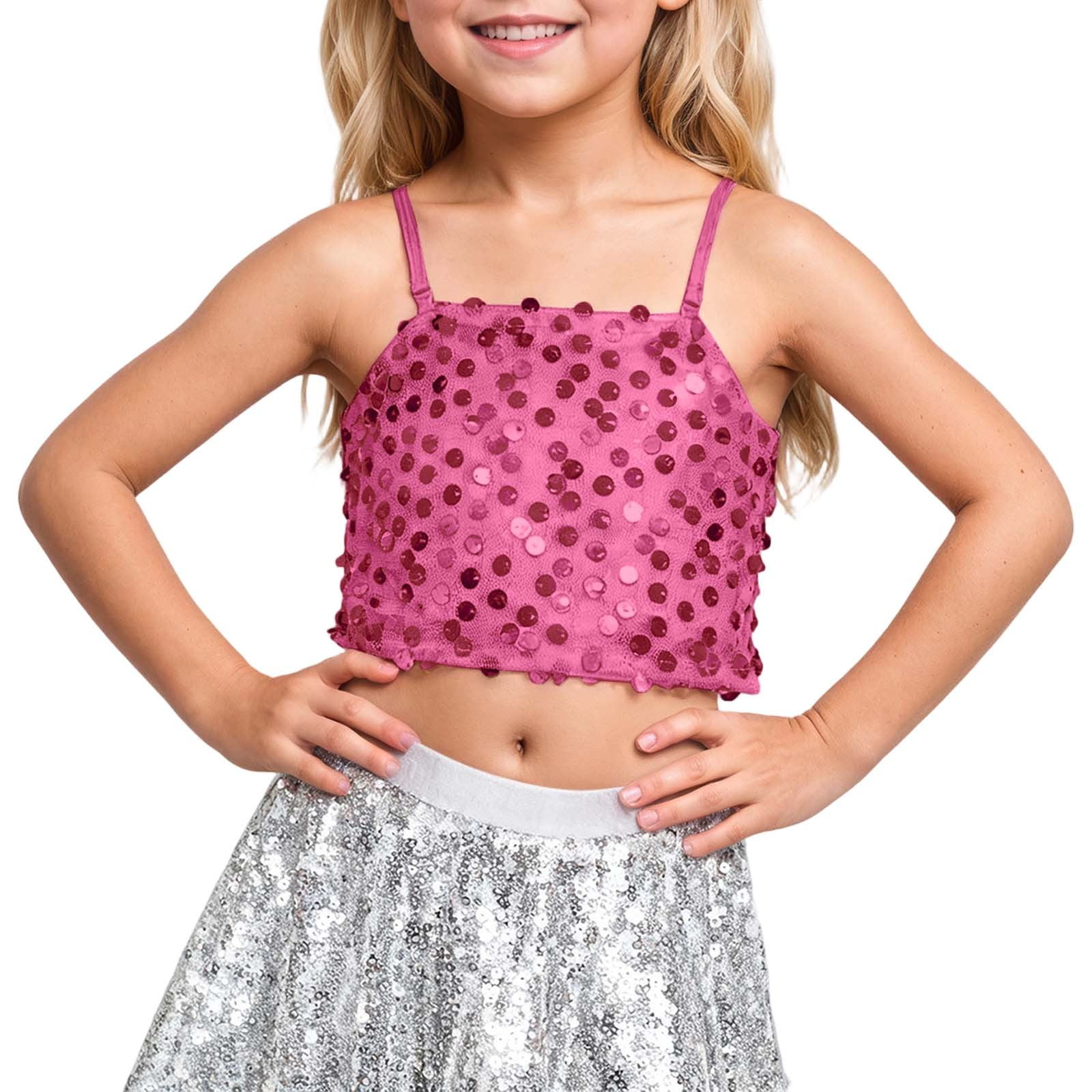 AWZXDE Girls Adjustable Stretch Sequin Crop Tank Top For Carnival Party ...