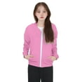 thumbnail image 1 of AWZXDE Girls Basic Solid Color Hooded Jacket with Pockets and Zipper Long Sleeve Fitted Casual Sporty Outerwear Pink,11-12 Years, 1 of 9
