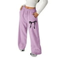 thumbnail image 1 of AWZXDE Girls'Bow Loose Fit Wide Leg Pants with Pockets - Soft Breathable, Cute Casual Trousers for School Purple,12-13 Years, 1 of 6