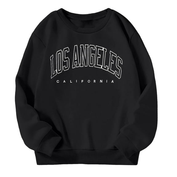 AWZXDE Girls Casual Crewneck Sweatshirt Long Sleeve Solid Color Letter Print Everyday Pullover Crewneck Sweatshirt Black，6-7 Years