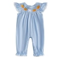 thumbnail image 1 of AWZXDE Girls Casual Play Rompers Pumpkin Embroidered Smocked Flutter Sleeve Jumpsuit With Side Snap Closure Fall Daily Outfit Blue - 0-3 Months, 1 of 3