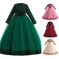 thumbnail image 1 of AWZXDE Girls Christmas Pageant Dress Girls Holiday Dress Long Sleeve Sequin Mesh Floor‑Length Party Gown Green - 14-15 Years, 1 of 4