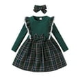 thumbnail image 1 of AWZXDE Girls Christmas Plaid Dress with Bow Puff Sleeve A-Line Winter Holiday Party Dress for Toddler Kids Long Sleeve Mini Dress for Xmas Photo Outfit Green,6-7 Years, 1 of 9