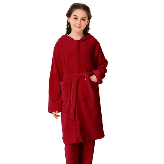 AWZXDE Girls Coral Warm Long Sleeve Sleep Gown with Thick Pile for Winter Warm Sleepwear Robe Cozy Loungewear for Kids Red,5-6 Years