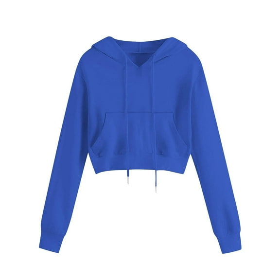 AWZXDE Girls Cropped Pullover Hoodie with Drawstring and Pockets Casual Comfortable Long Sleeve Top for Sports Playground and Everyday Wear Blue,10-11 Years