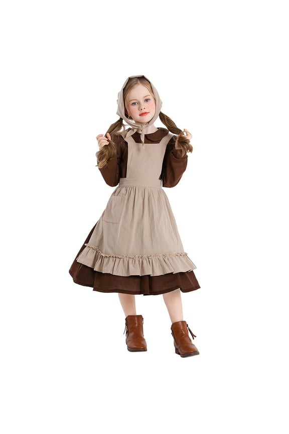 Girls Cute Apron Dress with Ruffle Skirt for Oktoberfest Farm Theme Play Clothing Casual Overall Pinafore for Stage Performance Coffee,XS
