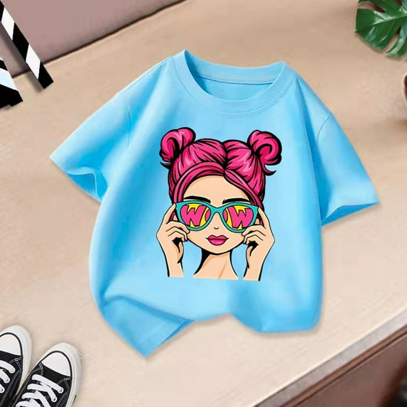 AWZXDE Girls Cute Cartoon Graphic Print Crew Neck Short Sleeve Tee Trendy Summer Casual Oversized T Shirt For Toddler Kids BU1,11-12 Years