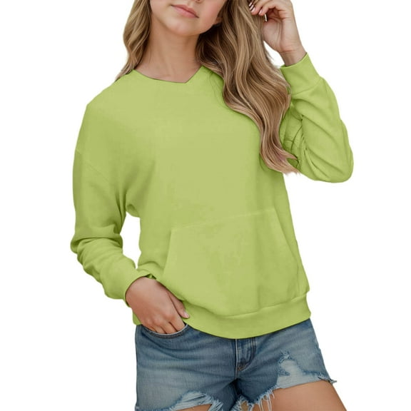 AWZXDE Girls Cute Oversized Hoodie Drop Shoulder Design Solid Color Long Sleeve Pullover Sweatshirt With Pocket Casual Loose Fit Light Green,4-5 Years