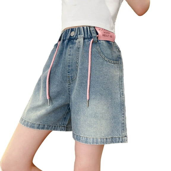 AWZXDE Girls Denim Shorts Summer Thin Fabric Updated Style Big Kids Shorts for Girls in Mid Length Pink,5-6 Years