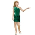 thumbnail image 1 of AWZXDE Girls Dresses 2025 Glitter Sequin Sleeveless Dress Round Neck Asymmetric Shoulder Party Gown For Kids 3-16 Years Green,5-6Years, 1 of 4