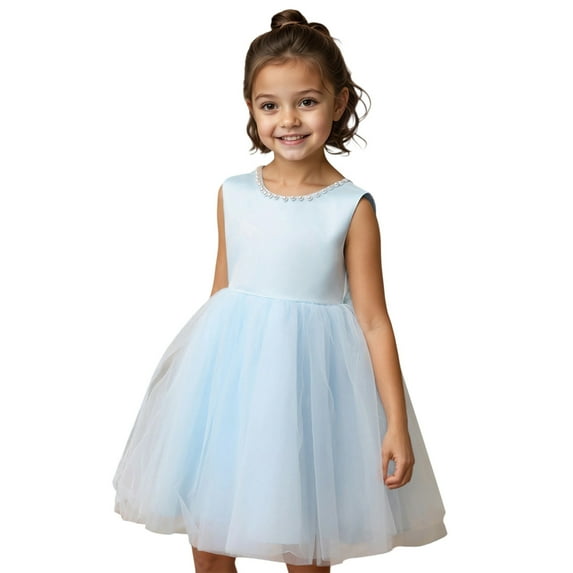 AWZXDE Girls Dresses Backless Design With Bowknot Style For Parties Elegant And Comfortable Mesh Tutu Dress For Toddler Long Dresses Blue,B