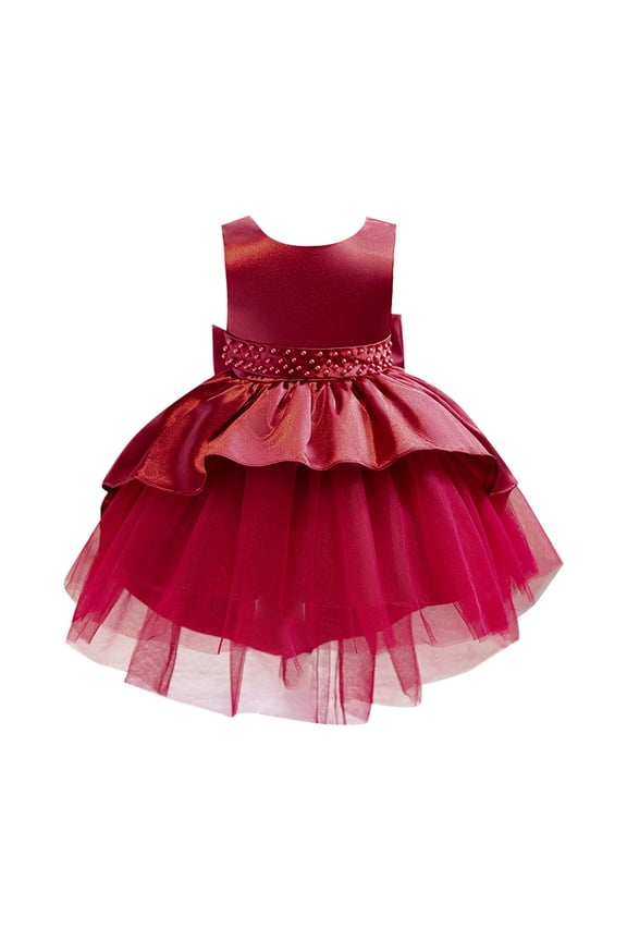 Girls Dresses Beauty Pageant First Dress Beaded Tail Childrens Wedding Prom Long Dresses Red,18-24 Months