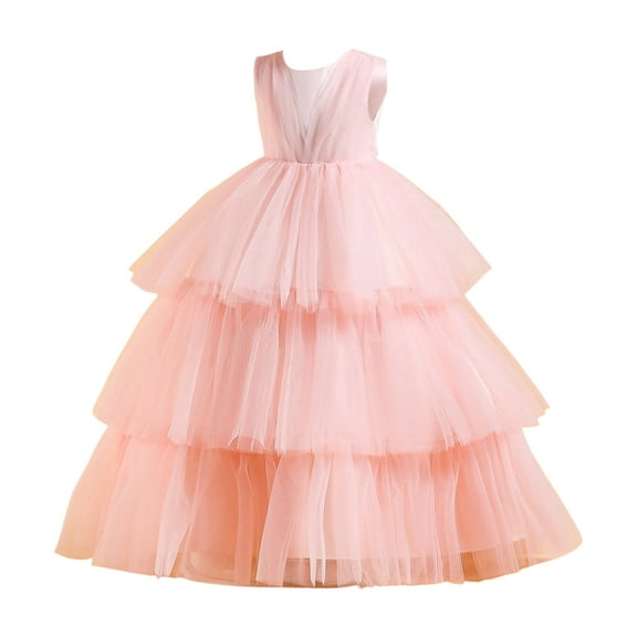 AWZXDE Girls Dresses Child Party Dress Sleeveless Cake Fashion Dress Performance Tutu Gown For Pageant Long Dresses Pink,5-6 Years