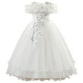 thumbnail image 1 of AWZXDE Girls Dresses Elegant Off Shoulder Design Dress With Sequin Flowers And Tutu Skirt For Casual Wedding Party Wear 7-12 Years Long Dresses White，11 Years, 1 of 9