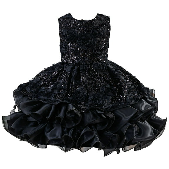 AWZXDE Girls Dresses Evening Gown High End Rose Sequined Puffy Dress Christmas Dresses For Girls Birthday Party 6-13 Years Black,6-7 Years