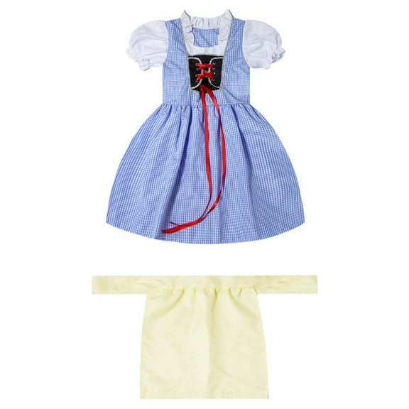 AWZXDE Girls Dresses For Toddlers Kids Bavarian Festival Style Blue Checkered Dress With Apron Casual Party Outfit Long Dresses Blue,3-4 Years