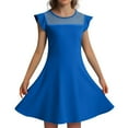 thumbnail image 1 of AWZXDE Girls Dresses Summer Ruffle Sleeve Mesh A-Line Casual Party Dress With Pockets For Kids 4-11 Years Long Dresses Blue，5-6 Years, 1 of 4
