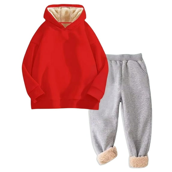 AWZXDE Girls Fall Outfits Winter Warm Hoodie And Jogger Tracksuit Soft Lined Pullover With Pants Cozy For Kids 3-16Y Grey,5-6 Years