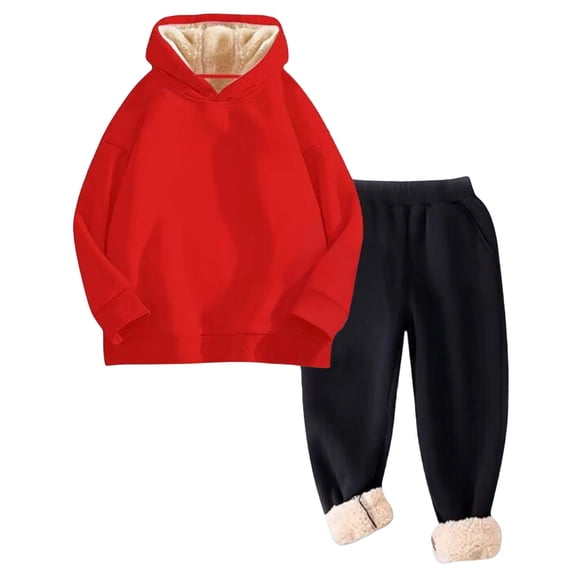 AWZXDE Girls Fall Outfits Winter Warm Hoodie And Jogger Tracksuit Soft Lined Pullover With Pants Cozy For Kids 3-16Y Red,15-16 Years