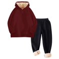 thumbnail image 1 of AWZXDE Girls Fall Outfits Winter Warm Hoodie And Jogger Tracksuit Soft Lined Pullover With Pants Cozy For Kids 3-16Y Wine，15-16 Years, 1 of 5