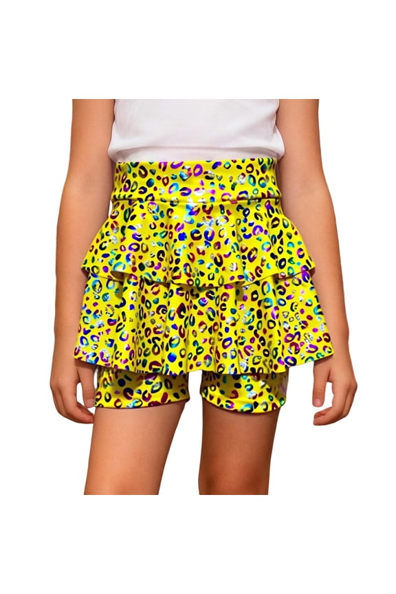 Girls Glitter Leopard Print Performance With Tutu Shiny Sequin Sun Dress Shorts For Dance Party Gold