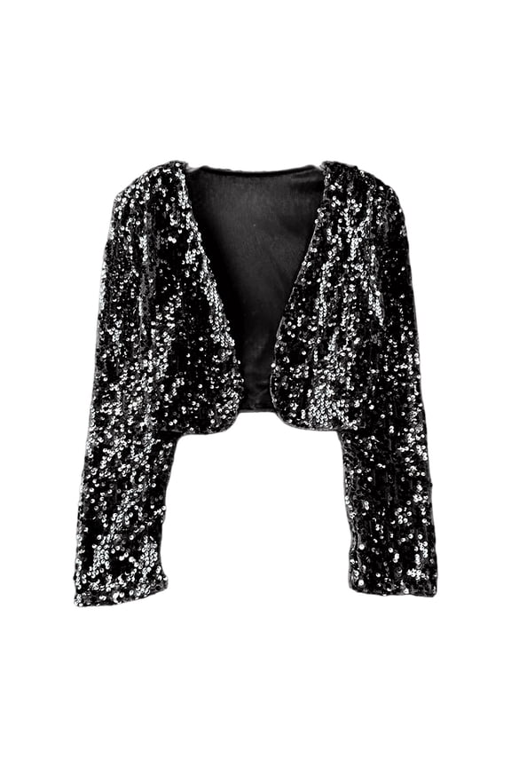 Girls Glitter Sequin Jacket 2026 Spring Autumn Solid Color Shiny Kids Coat Fashion Outerwear For Toddler And Kids Daily Black