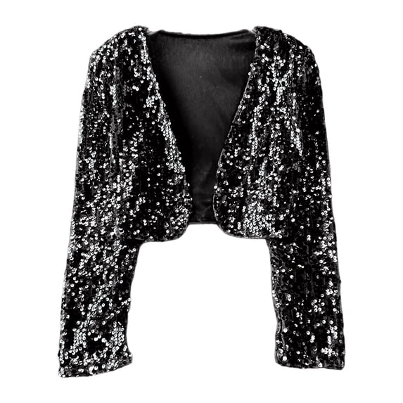AWZXDE Girls Glitter Sequin Jacket 2026 Spring Autumn Solid Color Shiny Kids Coat Fashion Outerwear For Toddler And Kids Daily Black