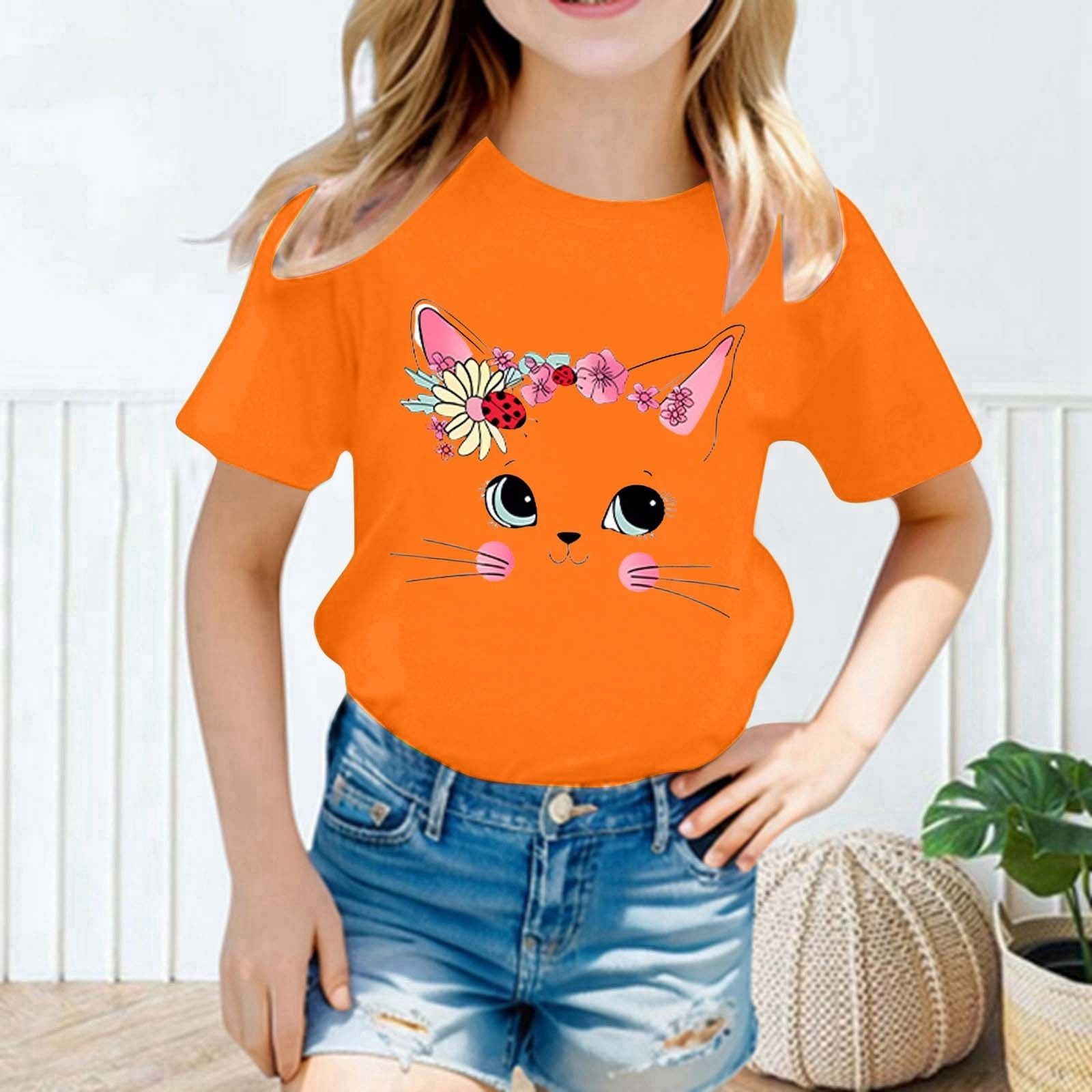 AWZXDE Girls Graphic Print Cute Fashion Printed Crew Neck Short Sleeve ...