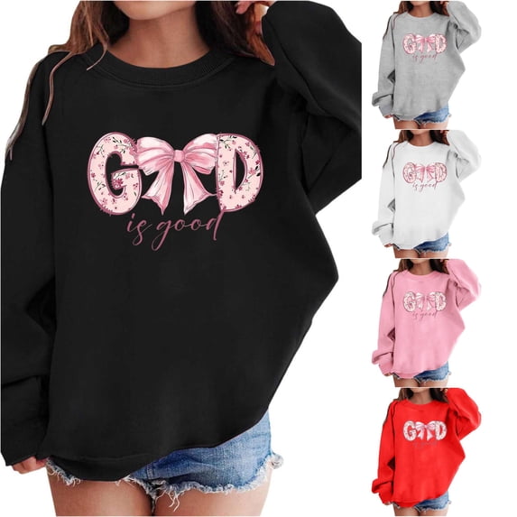 AWZXDE Girls Graphic Prints Sweatshirt Crewneck Long Sleeve Cute Drop Shoulder Pullover Tops Black,8-9 Years