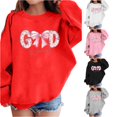 thumbnail image 1 of AWZXDE Girls Graphic Prints Sweatshirt Crewneck Long Sleeve Cute Drop Shoulder Pullover Tops Red,3-4 Years, 1 of 4
