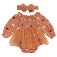 thumbnail image 1 of AWZXDE Girls Graphic Rompers For Toddler Girls Halloween Pumpkin Printed Tutu Outfit Long Sleeve Smocked Design For Holiday Party Family Photo Trick Or Events Z2-Red - 3-6 Months, 1 of 7