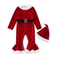 thumbnail image 1 of AWZXDE Girls Graphic Rompers Velvet Bottom Jumpsuit With Santa Hat Christmas Holiday Outfit Red - 3-4 Years, 1 of 9