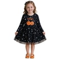 thumbnail image 1 of AWZXDE Girls Halloween A‑Line Dress Cute Fall Dresses For Girl Long Sleeve Pumpkin Embroidery Dress Black - 5-6 Years, 1 of 7