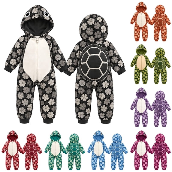 AWZXDE Girls Hooded Rompers for Toddlers Girl Animal Turtle Jumpsuits Floral Print Coverall for Holiday Dress Up