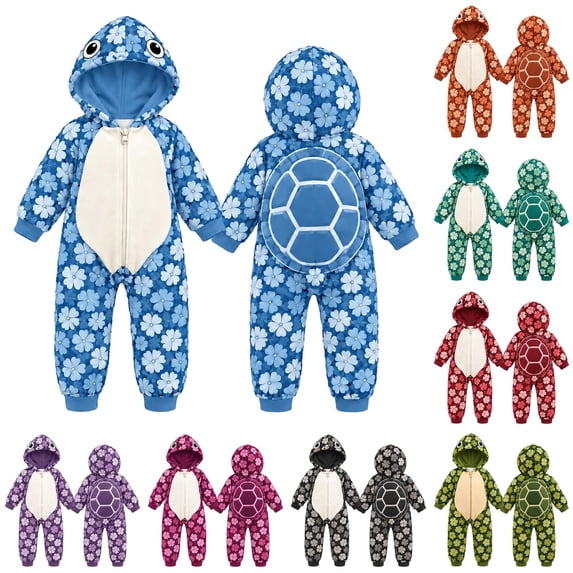 AWZXDE Girls Hooded Rompers for Toddlers Girl Animal Turtle Jumpsuits Floral Print Coverall for Holiday Dress Up