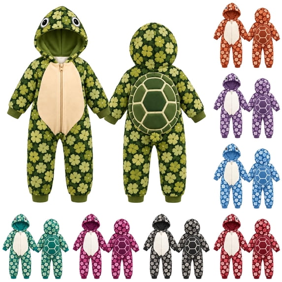 AWZXDE Girls Hooded Rompers for Toddlers Girl Animal Turtle Jumpsuits Floral Print Coverall for Holiday Dress Up