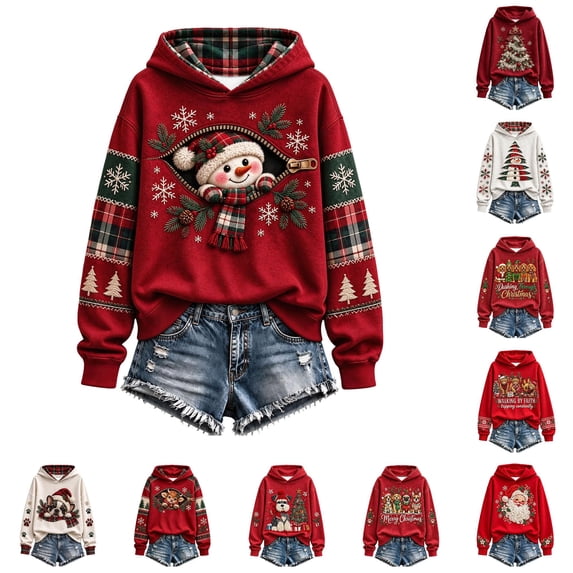 AWZXDE Girls Hooded Sweatshirt Cute Schnauzer Puppy Christmas Graphic Long Sleeve Hooded Top For Family Christmas Party And Holiday Photo Session