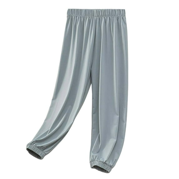 AWZXDE Girls Ice Silk Pants for Kids – Elastic High Waisted Casual Trousers Summer Flowing Stretchy Girls Pants Lightweight Comfort for Girls