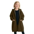thumbnail image 1 of AWZXDE Girls Jacket Fall Winter Daily Basics Loose Solid Color Zip Long Open Front Hooded Sweatshirt Mid-Length Coat for Girls Fashion Casual Wear Bronze,3-4 Years, 1 of 4