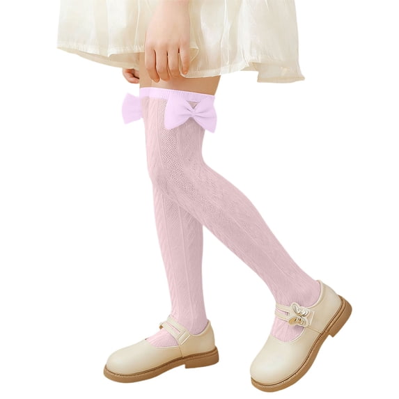 AWZXDE Girls Knee High Ribbed Knit Bow Detail Grip Comfortable Everyday Thigh Socks For School Play Purple,One Size