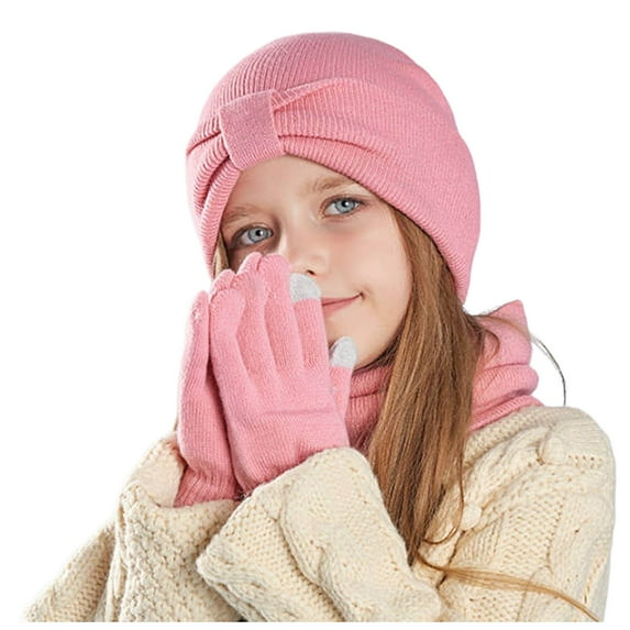 AWZXDE Girls Knitted Winter Hat Scarf Gloves Set Soft Warm Warm Lined Cold Weather Accessories Winter Hats for Girls with Hat and Gloves for Girls for Outdoor Play Pink,One Size