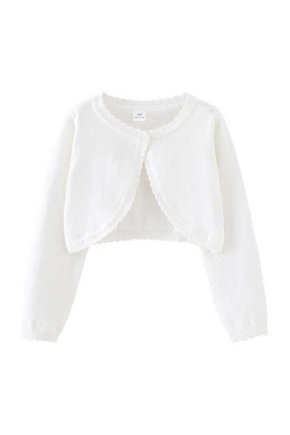 Girls'Lace Round Neck Button-Up Cardigan Sweater Shawl,Cozy Knitted Open Front Jacket for Kids White,7-8 Years