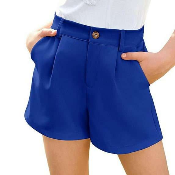 AWZXDE Girls Lightweight Pure Color Versatile Summer Elastic Waist Wide Leg Casual Shorts with Pockets Blue，5-6 Years
