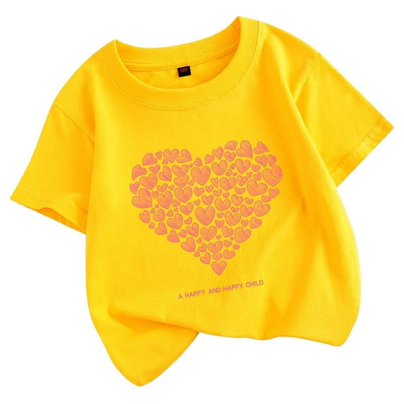 AWZXDE Girls Loe Print Short Sleeve T Shirt Oversized Casual Top For Spring Summer Loose Fit Girls Tops For Kids Youth 8-14 Years Yellow,10-11 Years