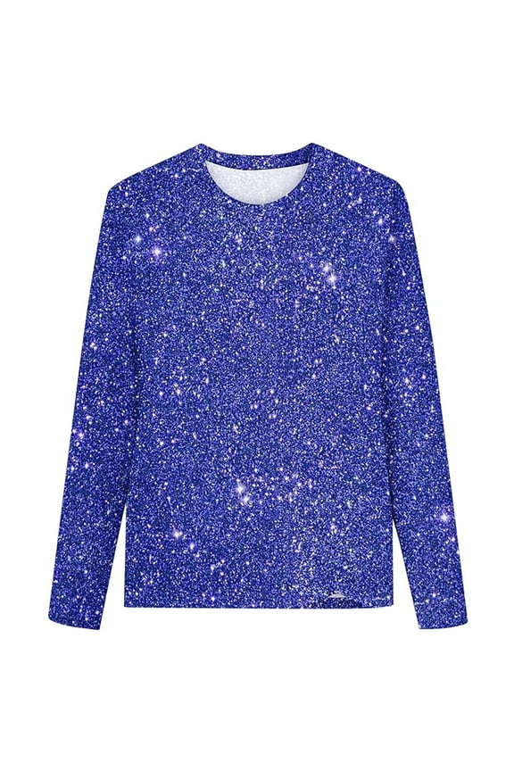 Girls'Long Sleeve Blouse with Sparkling Star Embellishments,Cute Celestial Design Top for Kids Blue,3-4 Years