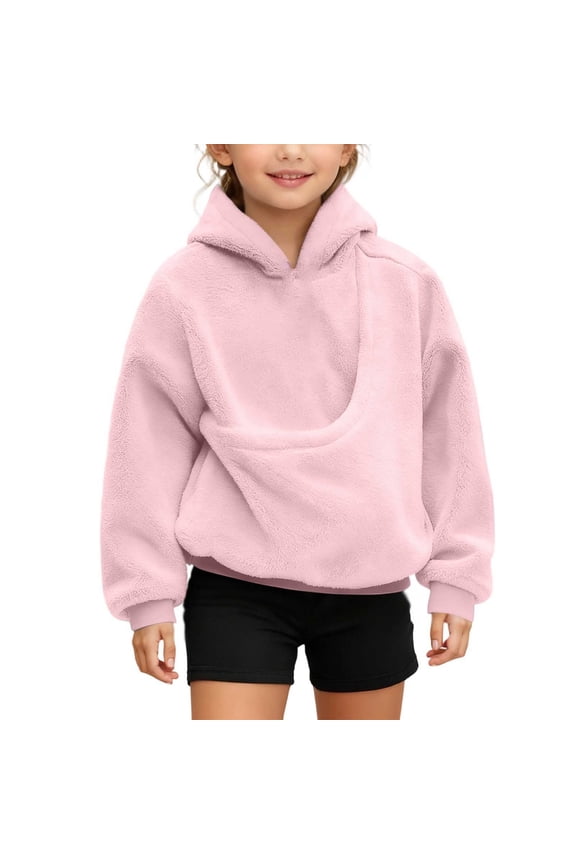 Girls Long Sleeve Hooded Sweatshirt With Puppy Cat Print Shoulder Straps And Pockets Girls Hoodies Pink,3-4 Years