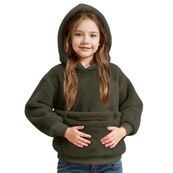 AWZXDE Girls Long Sleeve Hooded Sweatshirt With Puppy Cat Print Shoulder Straps And Pockets Hoodies For Girls Dark Green，3-4 Years
