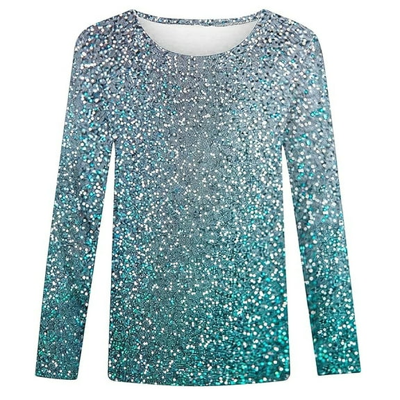 AWZXDE Girls Long Sleeve Sequin Printed Sweater Sparkly Round Neck Top For Holiday Stage Performance And Party Events girls long sleeve shirts Light Blue,8-9 Years
