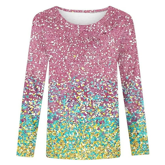 AWZXDE Girls Long Sleeve Sequin Printed Sweater Sparkly Round Neck Top For Holiday Stage Performance And Party Events girls long sleeve shirts Mint Green，3-4 Years