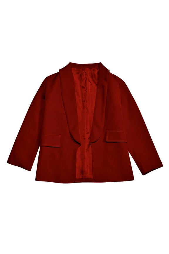 Girls Long Sleeve Shawl Collar Formal Suit Jacket Open Front With Pocket British Style Girls Long Sleeve Shirts ,13-14 Years